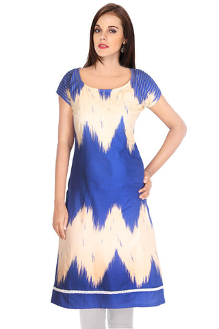 Blue And Beige Printed Kurta