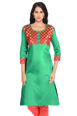 Green And Maroon Banarasi Kurta