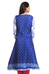 Blue And White Printed Flared Kurta