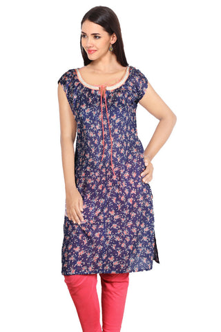 Blue And Orange Printed Kurta